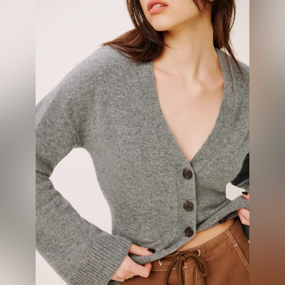 Reformation Gray Button-Front V-Neck Cardigan - Picture 4 of 9